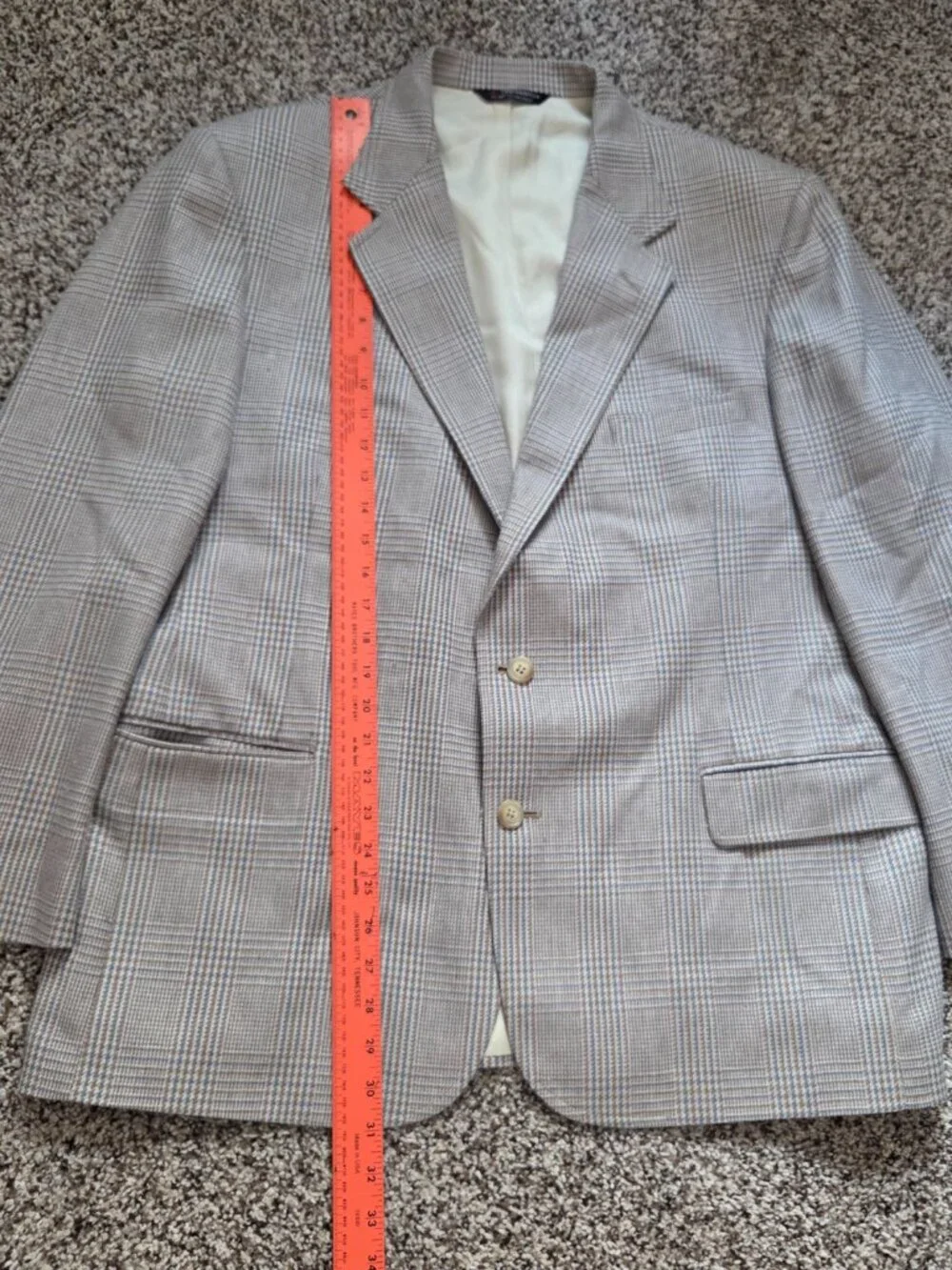 Vintage Orvis Blazer Mens 44R Tan Blue Wool Tweed Houndstooth Check USA Made